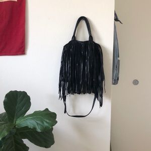 Lucky Brand black leather fringe crossbody bag